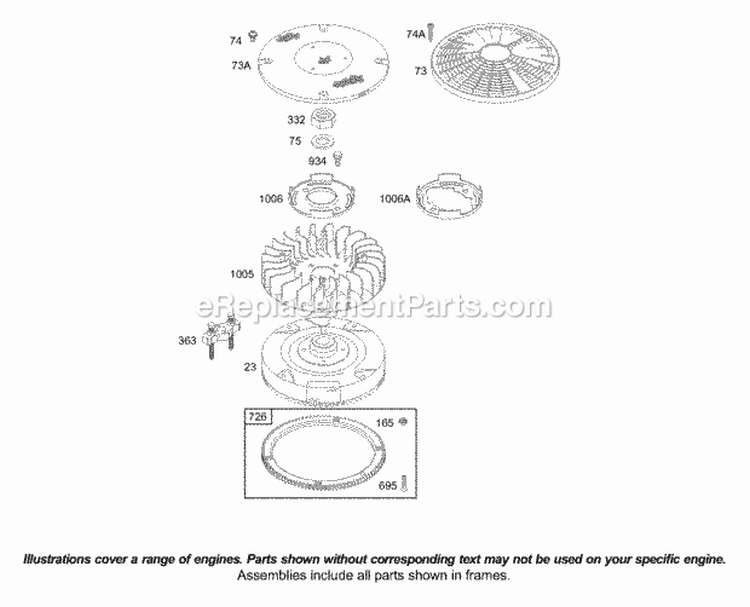 Flywheel Diagram and Parts List for 42D707-2298-E1  Briggs and Stratton Engine